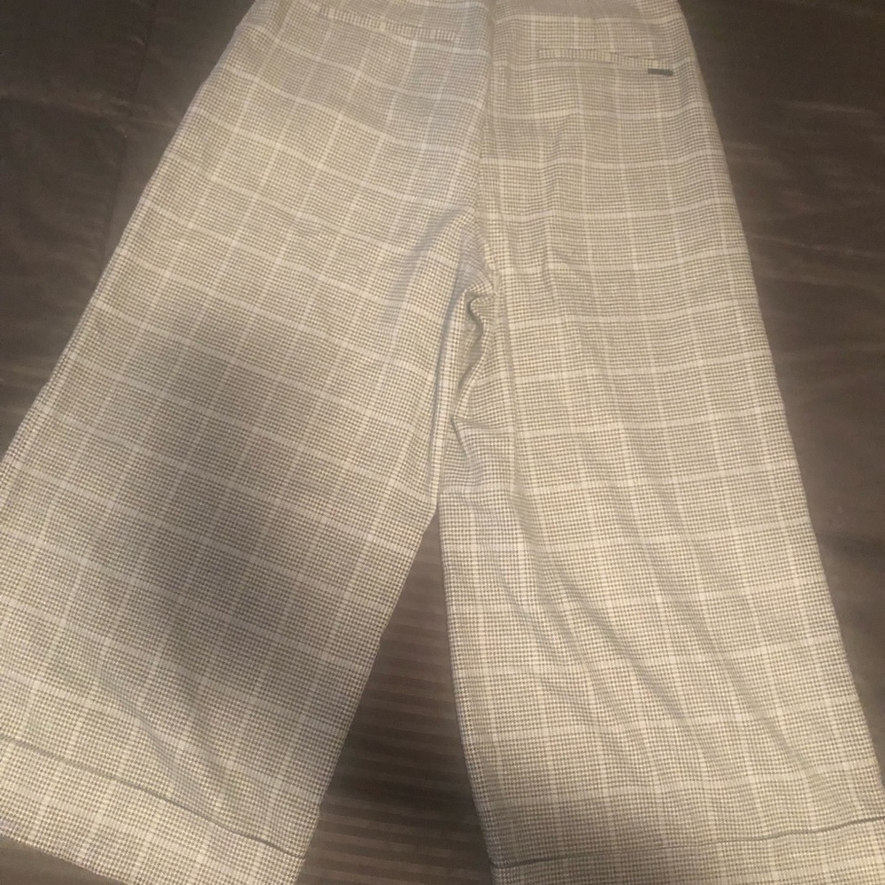 Women’s Plaid Wide leg Dress Pants - Light Gray and Blue